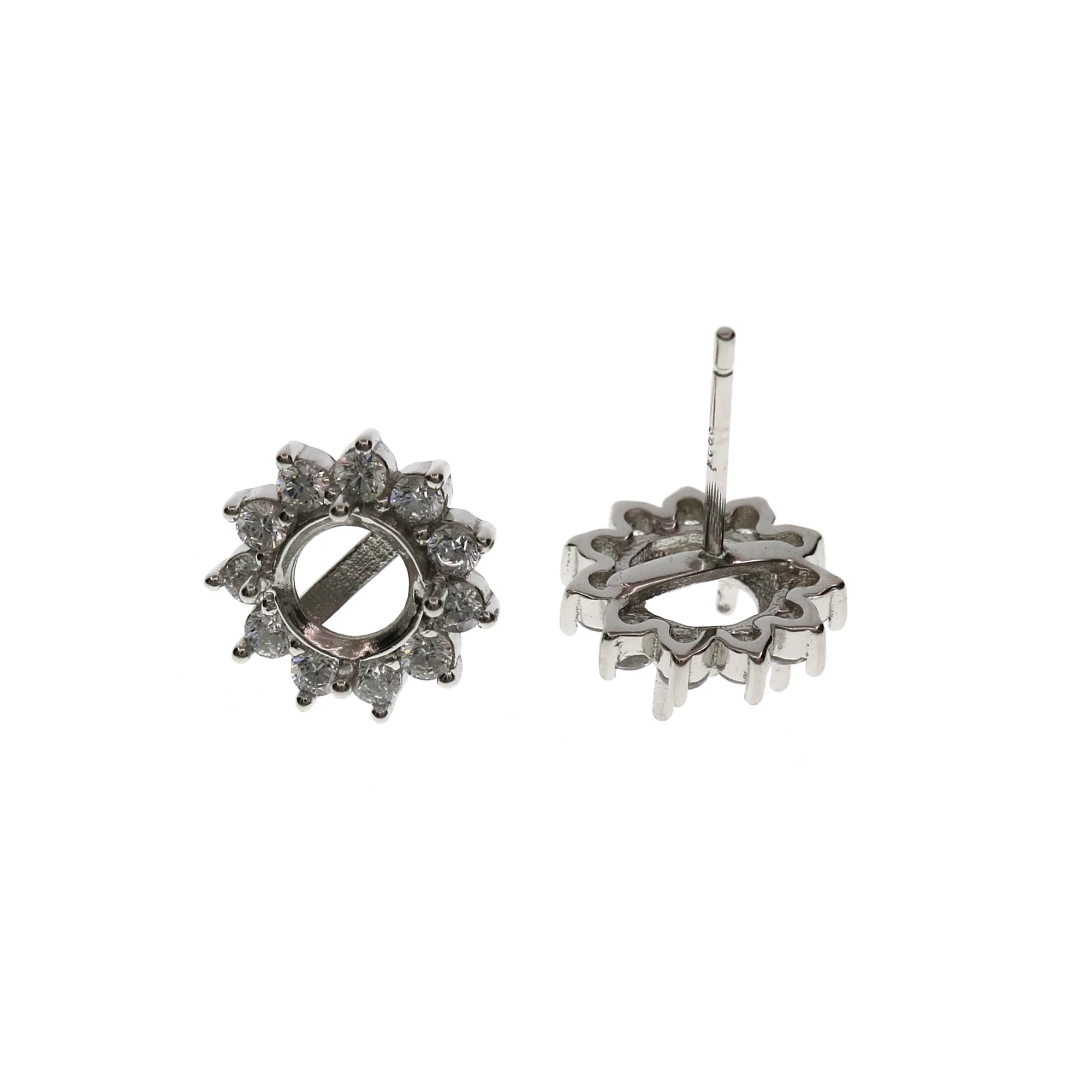 4-10MM okrągłe stałe 925 Sterling srebrna róża złoto Tone DIY Prong szpilki kolczyki ustawienia Bezel z cyrkoniami 1706015