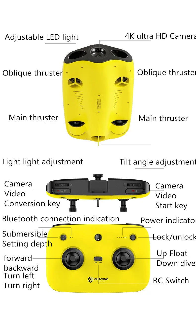 Gladius mini drones Five-Wheel Drive Miniature Underwater Submarine Drone Diving Drone with 4K Camera One-button lock depth 100m