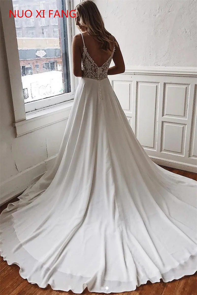 NUOXIFANG 2022 New Simple Wedding Dresses Spaghetti Straps Princess Vintage Bridal Dress V Neck Wedding Gowns