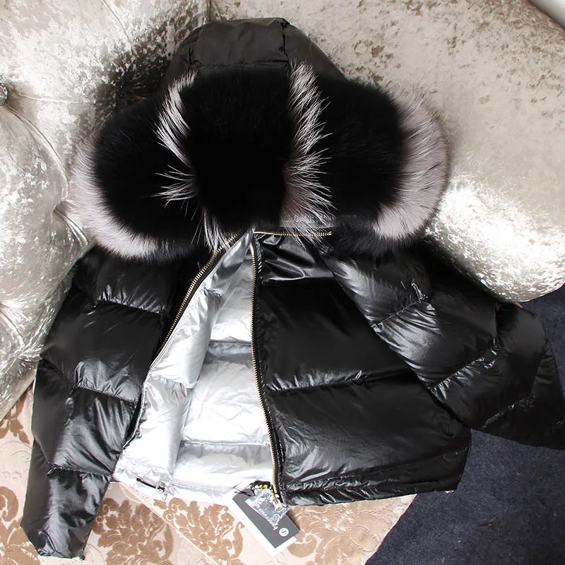 Maomaokong Winter Jacket Women Real Fur Coat Parkas Duck Down Lining Coat Real Raccoon Fur Collar Warm Black Streetwear