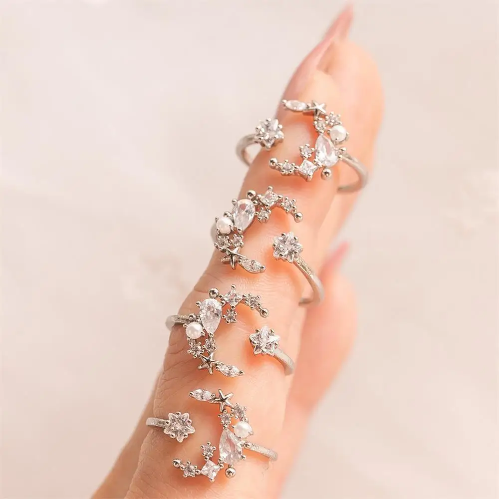 New Ins Creative Simple Star Moon Ring Vintage Exquisite Zircon Rings For Women Girls Fashion Jewelry Gift