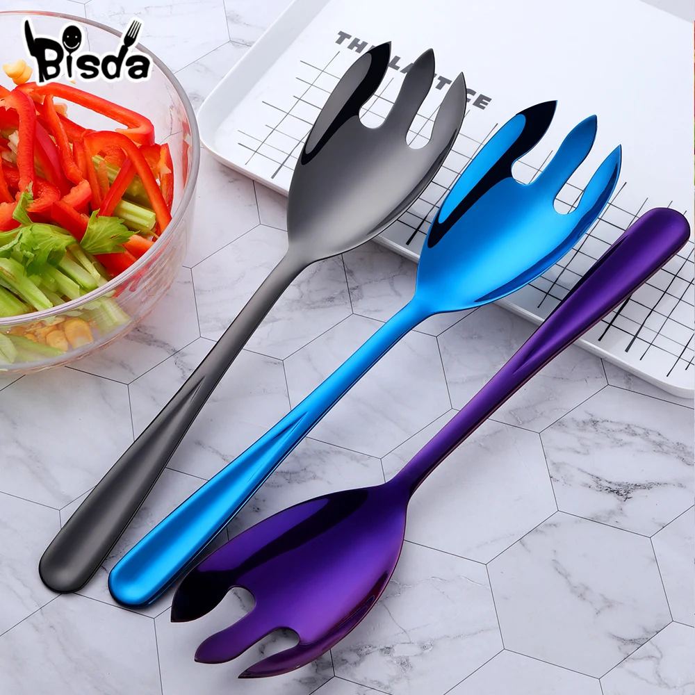 2Pcs Salad Spoon Fork Set Stainless Steel Food Pasta Server Public Buffet Restaurant Serving Tools Fruit Salad Mixing Server