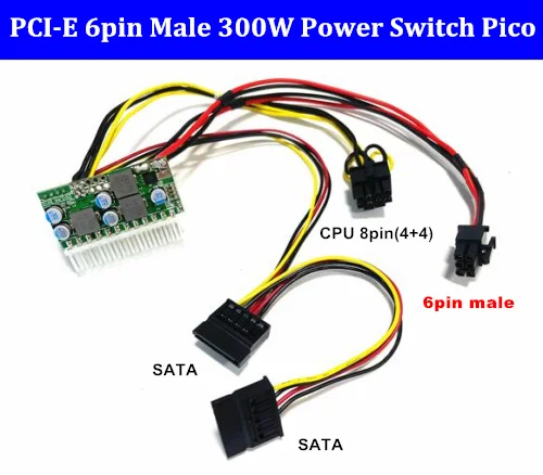 PCI-E 6pin male 300W DC-ATX 24pin Power Supply Module Swithc Pico PSU Auto Mini ITX High DC-ATX power module ITX For Mining