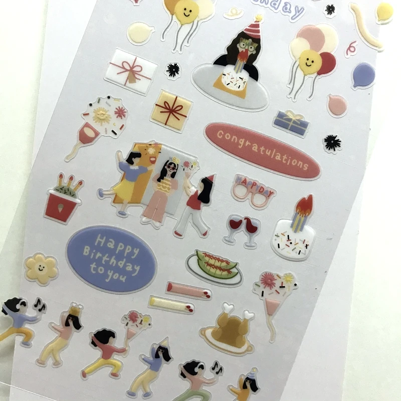 Suatelier Congratulations PET Stickers Happy Birthday Party Gift Balloon Cutting Die Greeting Cards Journaling DIY Decoration