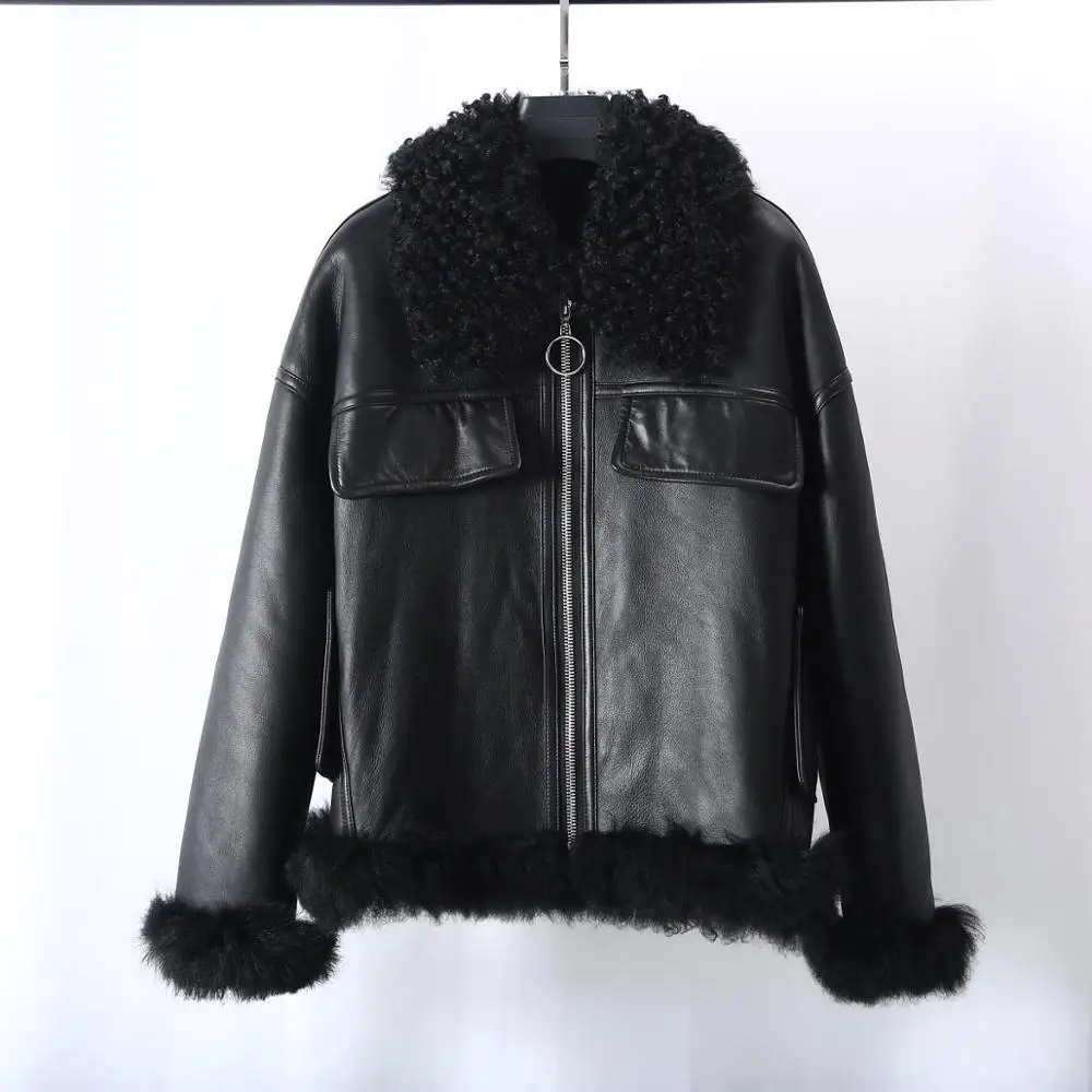 ผู้หญิงสั้นเสื้อขนสัตว์Lamb Fur Coatหัวรถจักรสั้นขนสัตว์Lambขนสัตว์และขนสัตว์All-In-Oneเสื้อแจ็คเก็ตหนังสั้นเสื้อกันหนาว