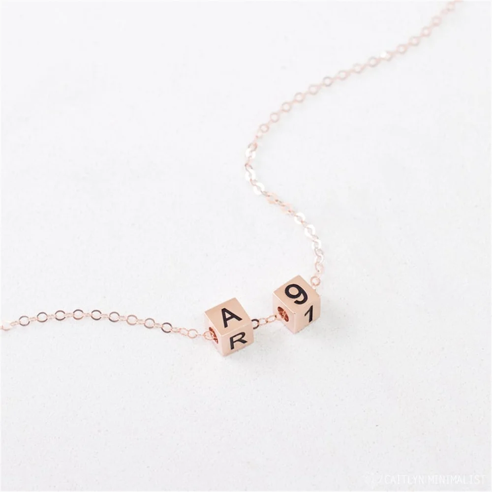 Customize 1-4 Letters Three-dimensional Square Pendant Necklace Personalized Stainless Steel Men's and Women's Jewelry