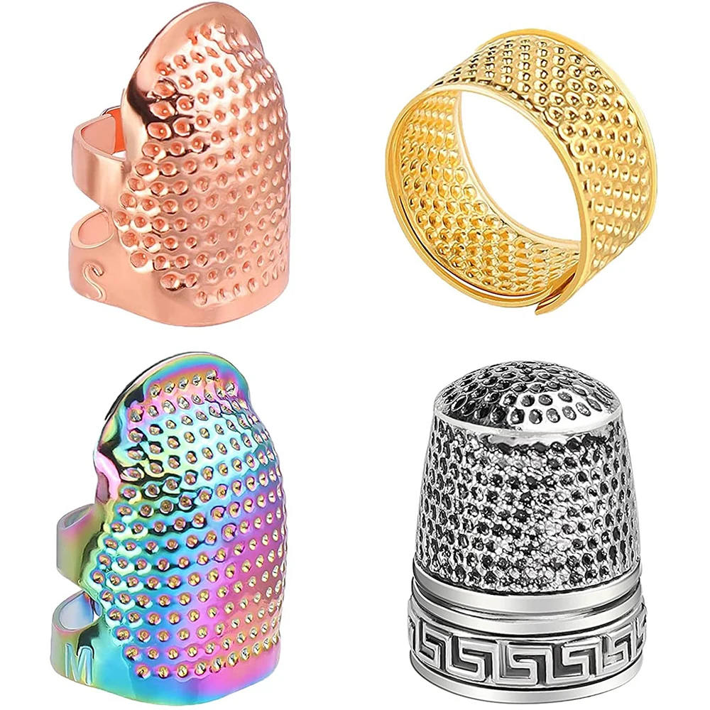 

4PCS Metal Copper Sewing Thimble Finger Protector Adjustable Finger Shield Ring for Sewing Quilting Accessories DIY Sewing Tools