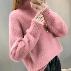 Fdfklak Non-Shedding Mink Pull Sweater Women's Bottoming Shirt 2024 New Spring Autumn Winter Thick Warm Loose Pullover Tops