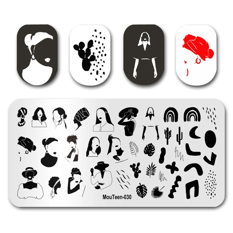 Nail Stamp MouTeen030 Lady Face Plants Nail Stamping Plates Manicure Set For Nail Art Stamping