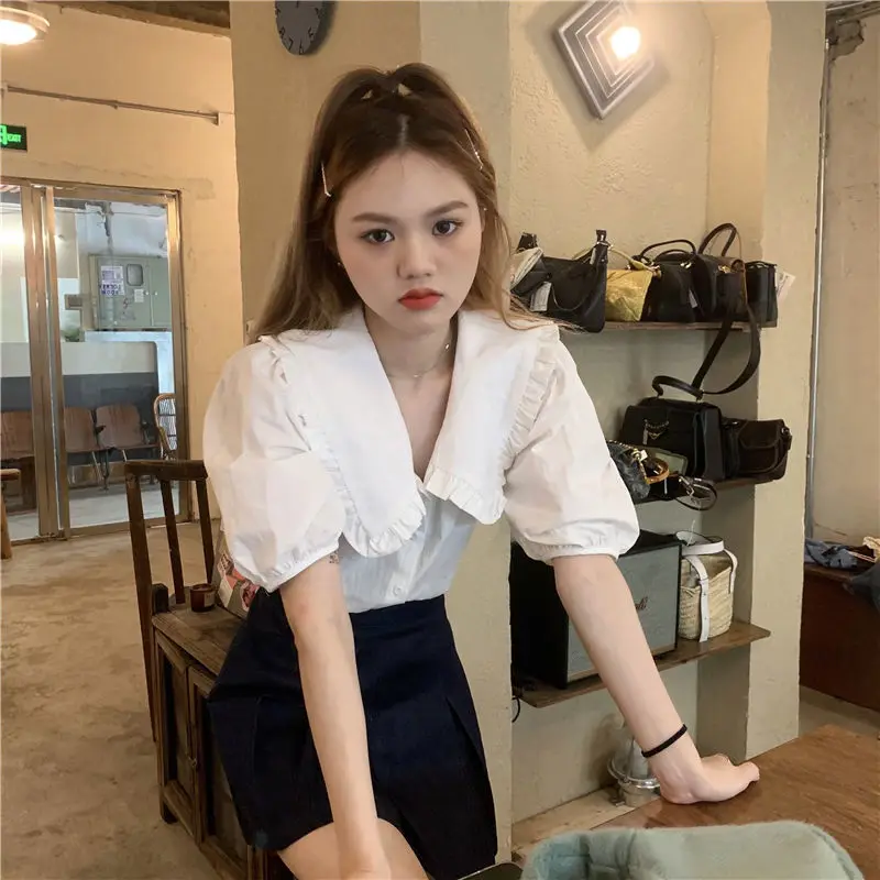 Shirts Women Fit Solid Puff Sleeve Summer Leisure Sweet Ulzzang Holiday Retro All-match Ladies Ins New Fashion Chic Tops Simple