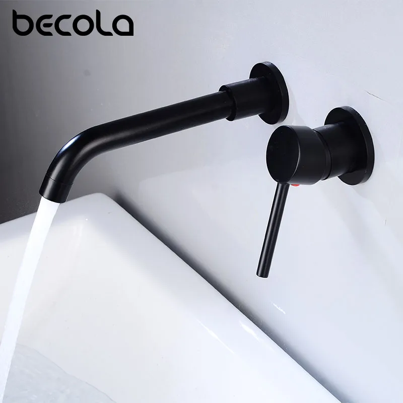 Becola Wall-Mount Mixer Tap Bathroom Sink Faucet Swivel Wall Spout Single Handle Mixer Tap Black/Gold Taps 360 Degrees Rotate