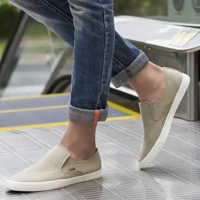 Spring Men\'s Flat Casual Shoes Male Breathable Comfortable Slip-On Canvas Shoes Fashion Soft Shoes Lazy Shoes Sneakers 4 Colors