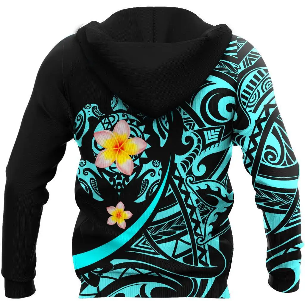 Pohnpei Amazing Polynesian Sea Turtle Tattoo & Hibiscus 3D Printed Unisex Zip Pullover Casual Harajuku Streetwear DW0409