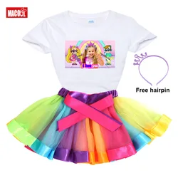 Girl Clothes Set Rainbow Dress Tutu Dress Suit Children Clothing Summer Skirt Kid Clothing Toddler Baby Outfit Love Diana TShirt