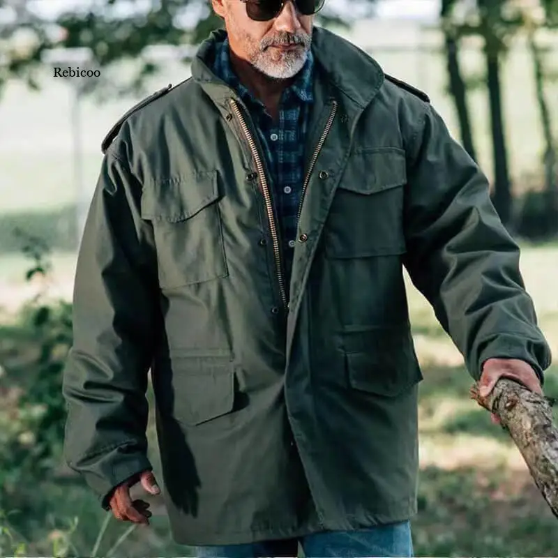 

Autumn Winter Men Bomber Jacket Pocket Zipper Men Cotton Coats European American Military Outerwear Men Clothing New