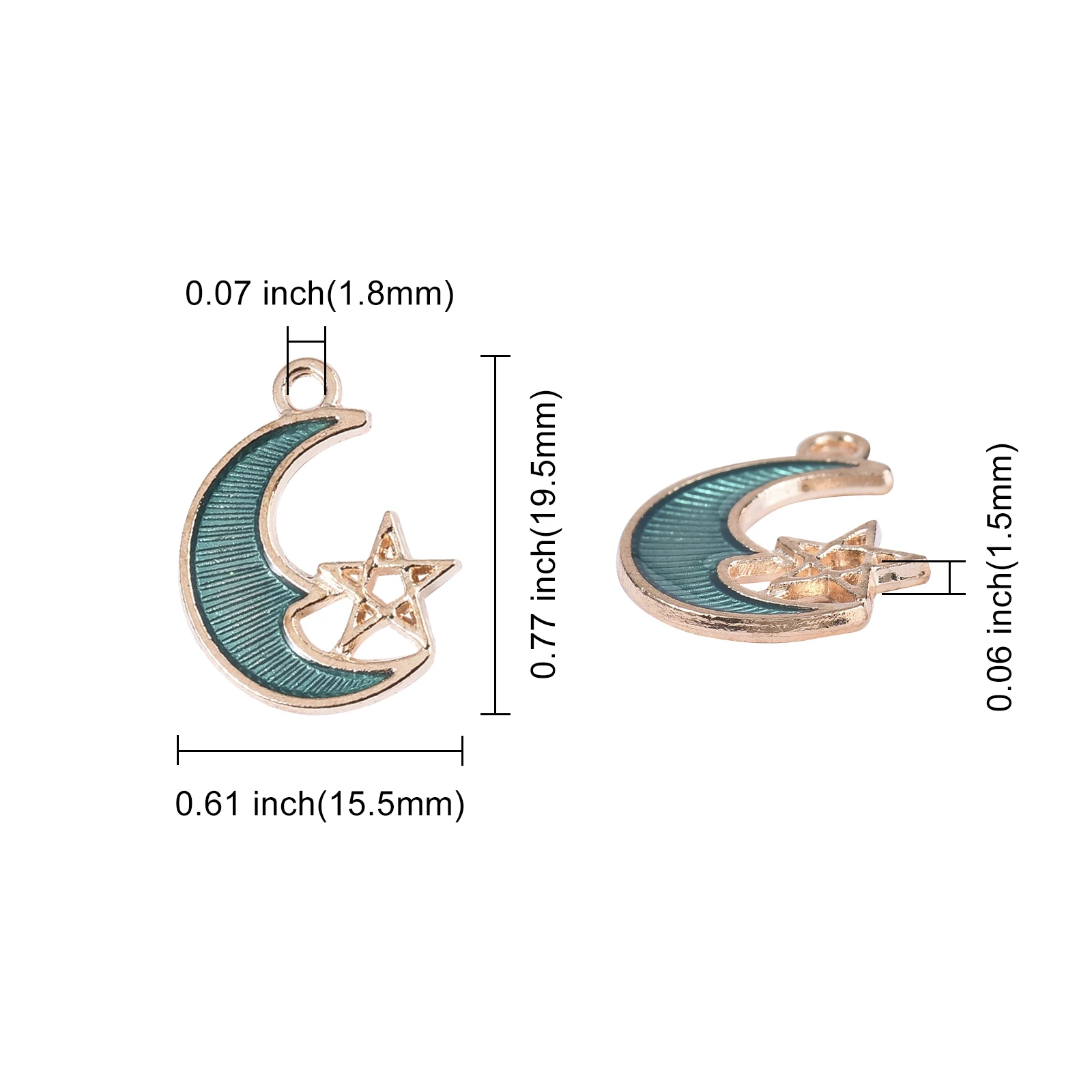 100Pcs 5-Colors Moon with Star Enamel Charms for Jewlery Making DIY Necklcae Earrings Pendants Accessories 19.5x15.5x1.5mm