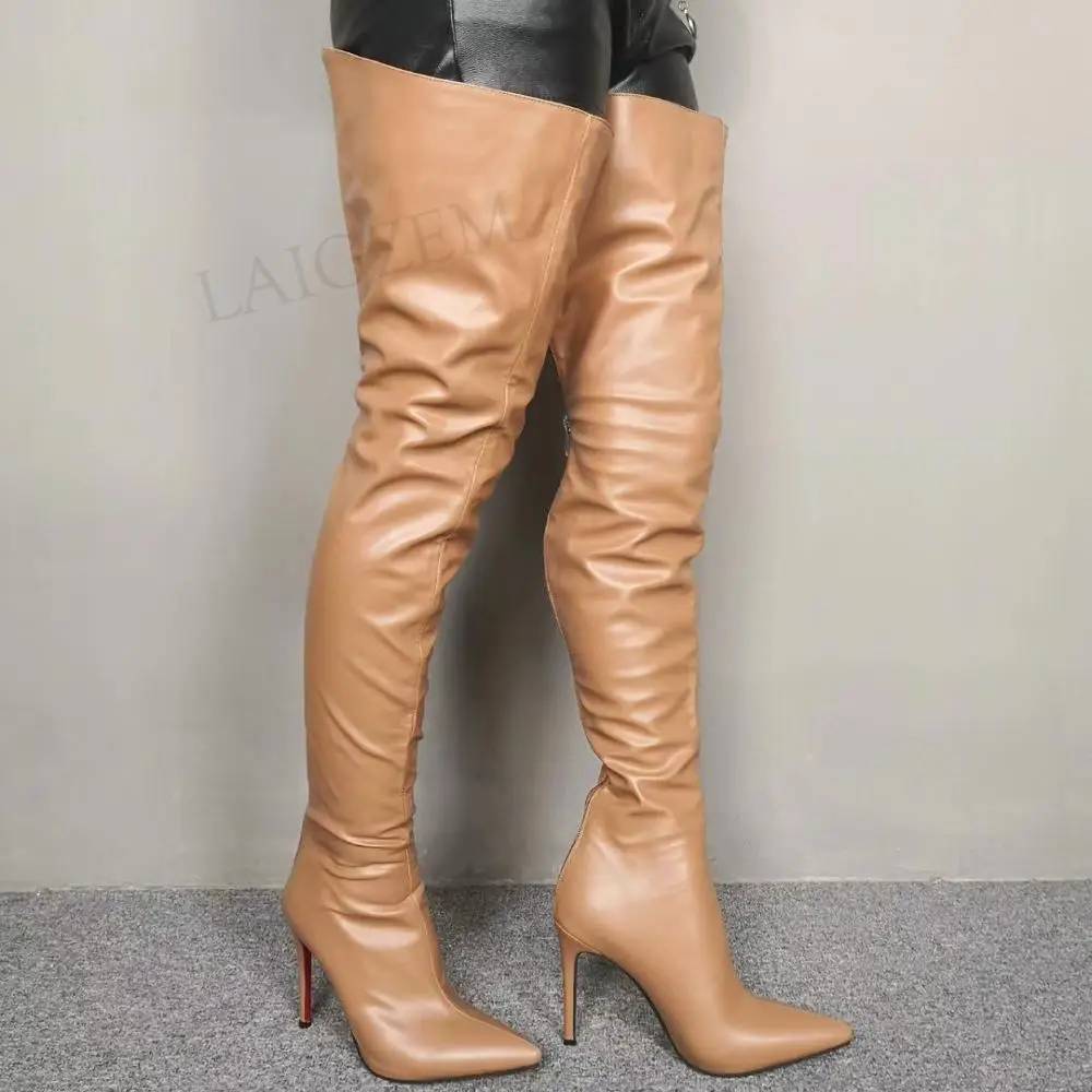 

DOBANER Women Over Knee Boots Back Zip Faux Leather High Heels Boots Frauen Stiefe 4 Seasons Shoes Woman Large Size 39 43 47