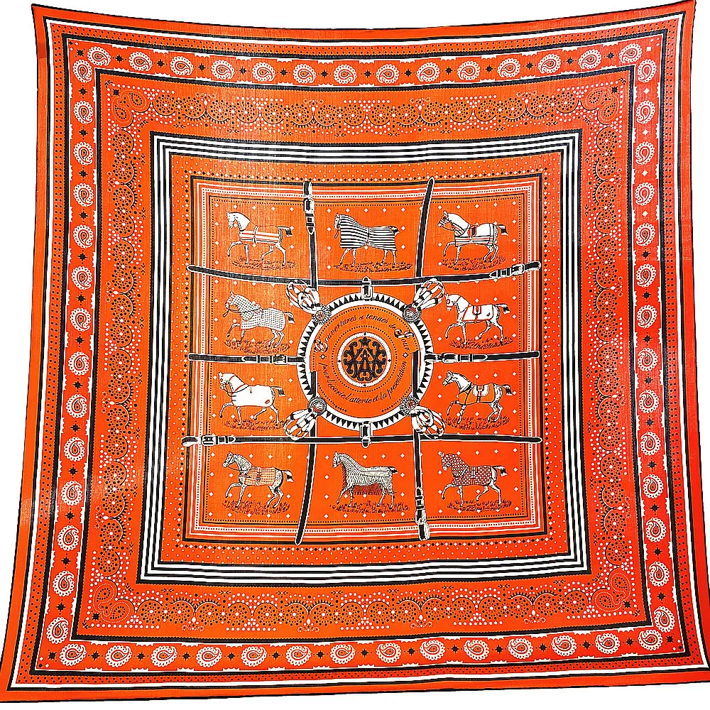 130cm Luxury New Orange war horse chain Women Kerchief Scarves For Ladies Fashion Shawl imitation silk wool big square shawl