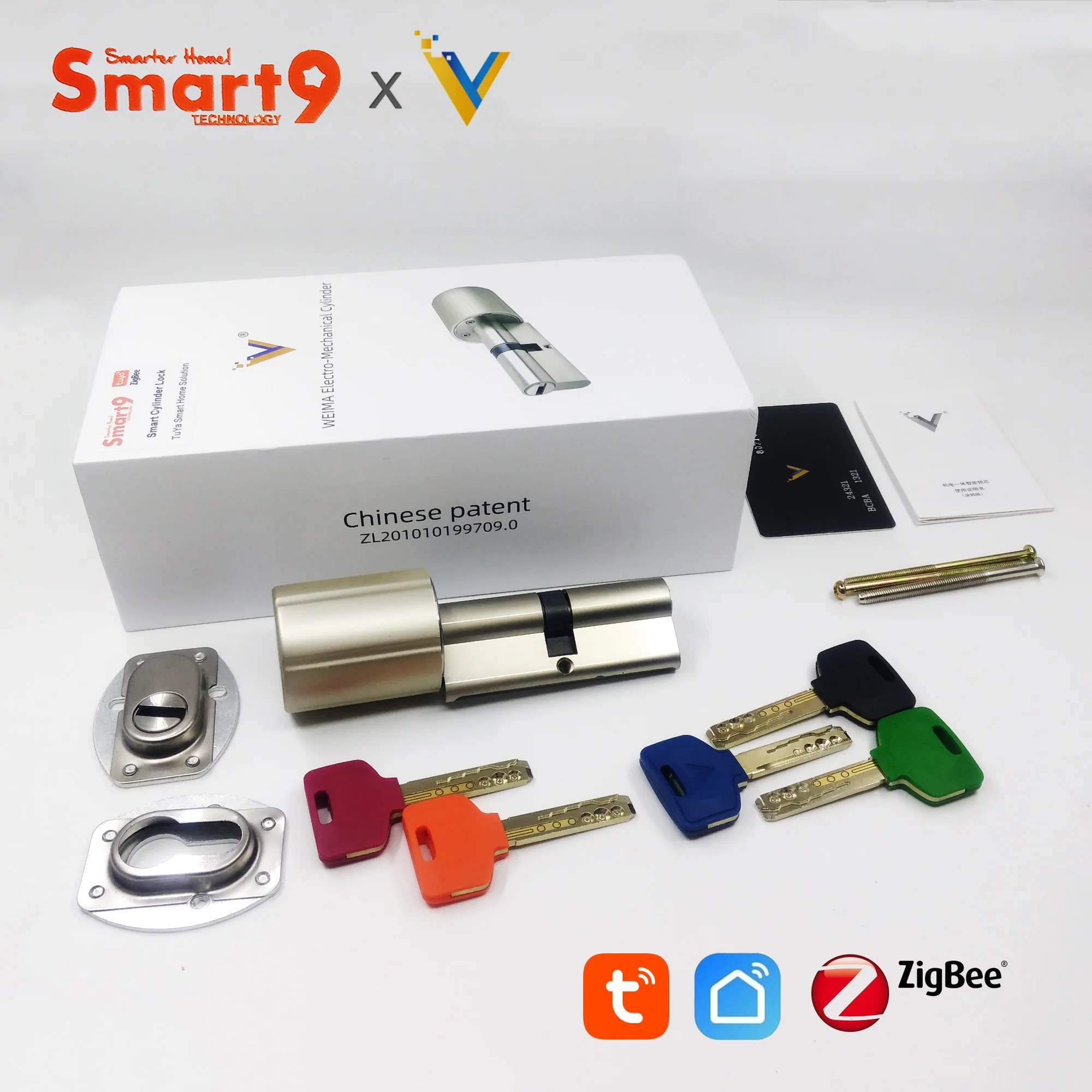 Smart9 ZigBee Smart Lock Core Cylinder Working with TuYa ZigBee Hub, Battery Powered And Chip-encrypted Keys Powered by TuYa