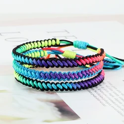 Lucky Colorful Rainbow Knots Braided Bracelet For Women Men Couple Handmade Adjustable Prayer Nylon Rope Bangles Travel Gift