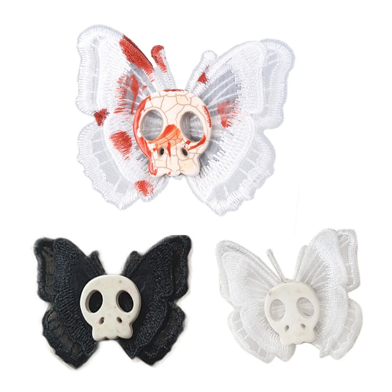 Goth Handmade Injured Butterfly Skull Hairpin for Women Cartoon Harajuku Nostalgic Hair Clips Accessories 90s Party