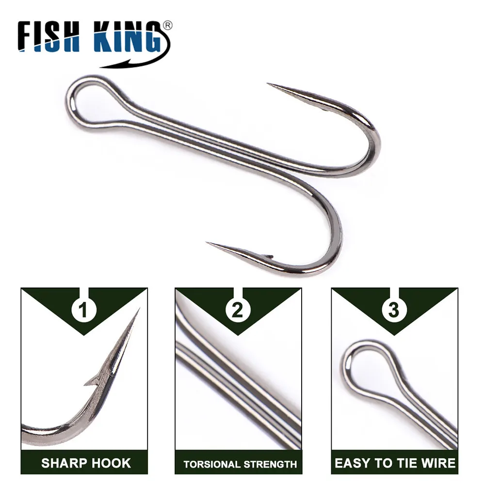 FISH KING Fishing Hooks 20pcs/pack High Carbon Steel Duple Hooks Double Fishing Hooks Barbed Carp Fishhook For Soft Worm Lure