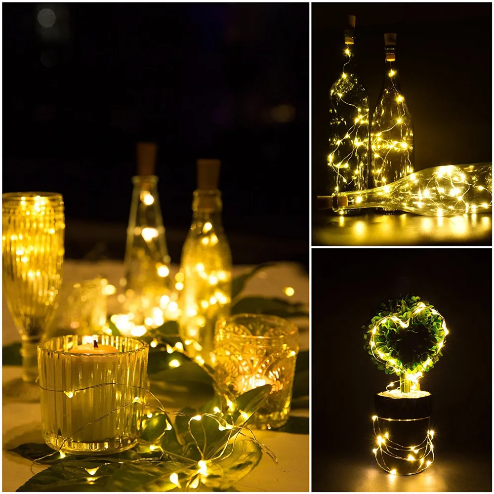 10-1pcs 1M 2M Battery Operated Wine Bottle Cork String Light LED Fairy Decoration for Christmas Tree Wedding Party Garden Decor