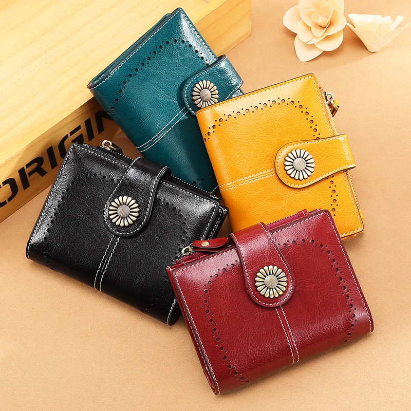 Zency Cow Leather Women Wallet Small Style Cluth Purse Anti-theft brush High Quality Ladies Wallet Card Holder Coin Case Key Bag