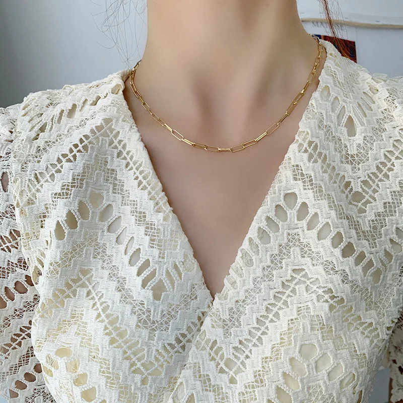 

925 Sterling Silver Gold Necklace For Women High Quality Sterling-silver-jewelry Chain Necklace