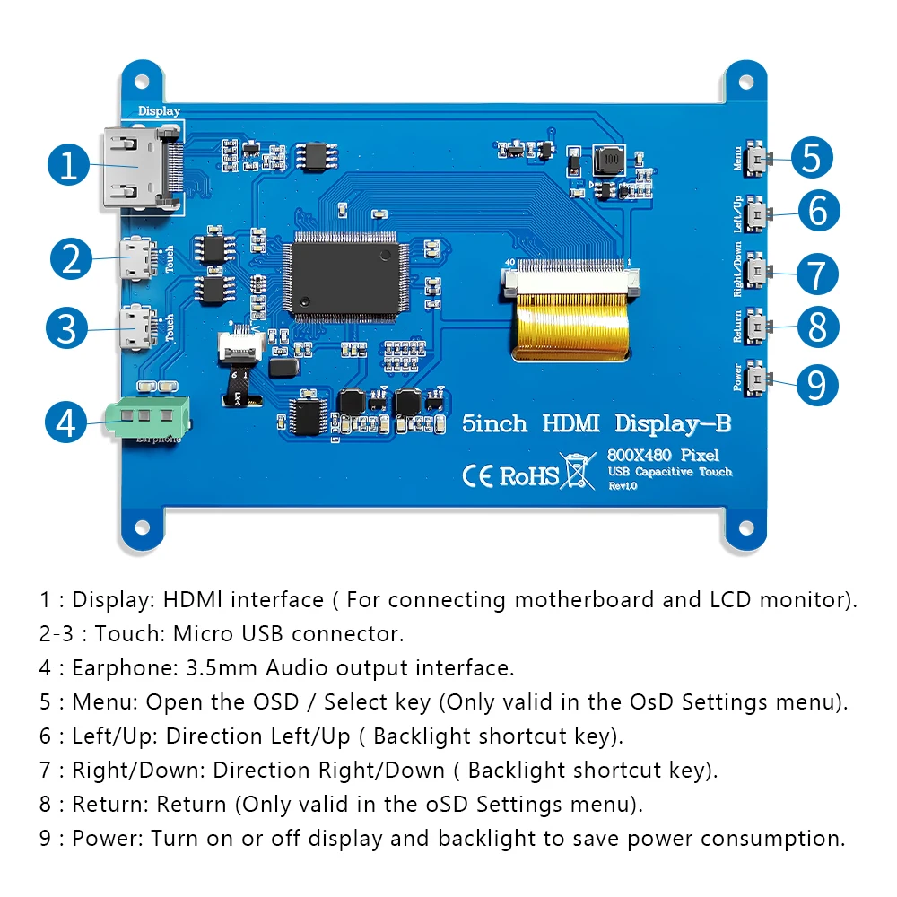 5 Inch AIDA64 LCD Display Capacitive Touch HDMI Module 800 X 480 For Raspberry Pi 3 Pi4 PC Monitor 3D Printer Orange Pi Screen