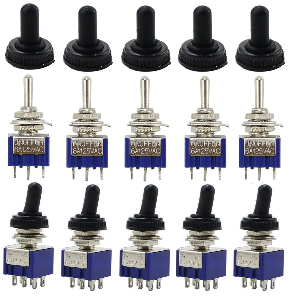 

5pcs 10pcs MTS-102 103 202 203 Toggle Switch 6A 125VAC on on SPDT 6mm Mini switch DPDT on off on Waterproof Cap