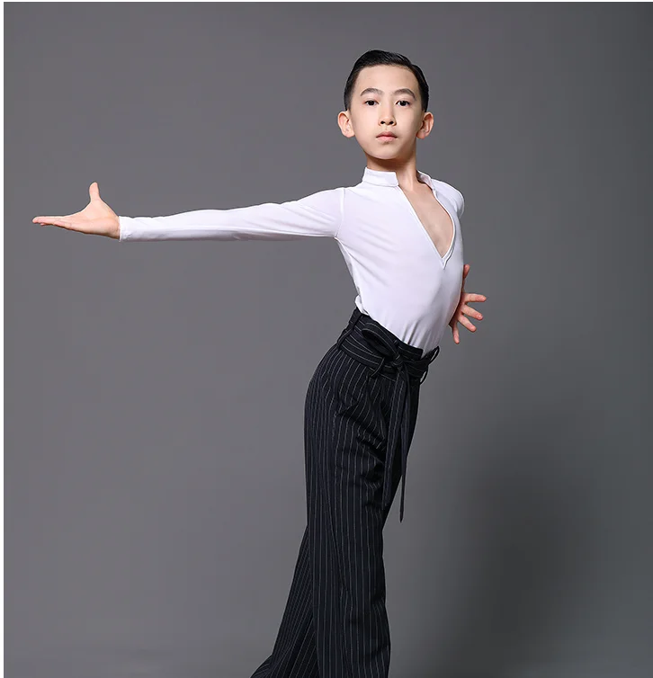 Ballroom Latin Dance Practice Clothes Boys Latin Dance Tops Black V-Neck Shirts Chacha Samba Tango Latin Dance top Costumes