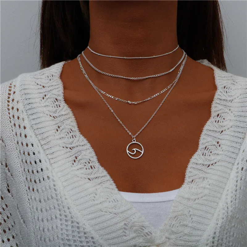 Tenande Bohemian Mehrschichtige Halskette für Frauen Vintage Wassertropfen Münze Stern Mond Anhänger Halskette Geometrisches Collier Collares – Detail 22