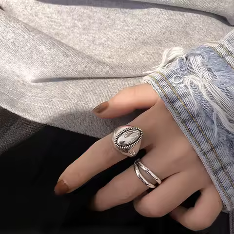 Trendy Ellipse Design Thai Silver Lady Simple Ring Original Jewelry For Women New Year Gift Cheap