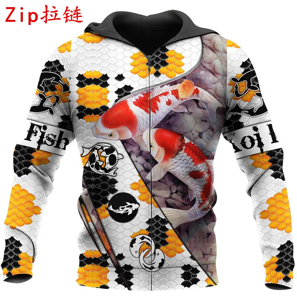 Beautiful Koi Fish 3D Full Printed Zipper Hoodies Men and Women Autumn/Winter Fashion Casual Jacket Hip Hop Tops LLJ041