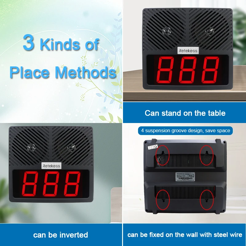 Retekess TD101 Wireless Restaurant Pager System Number Calling System Loud Speaker 3-Digit Display For Business Cafe Bar Hotel