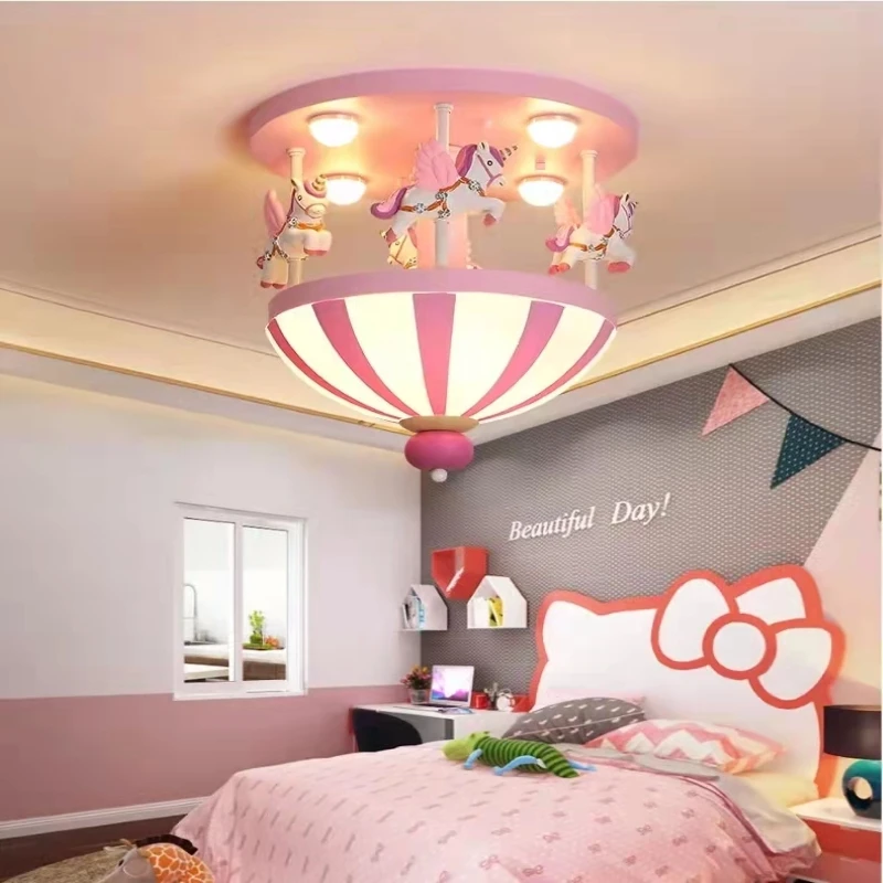 Modern Chandelier Led Ceiling Lamp For Baby Children's Room Boy Girl Pink Blue Pony Cartoon Creative Princess Lights Fixture