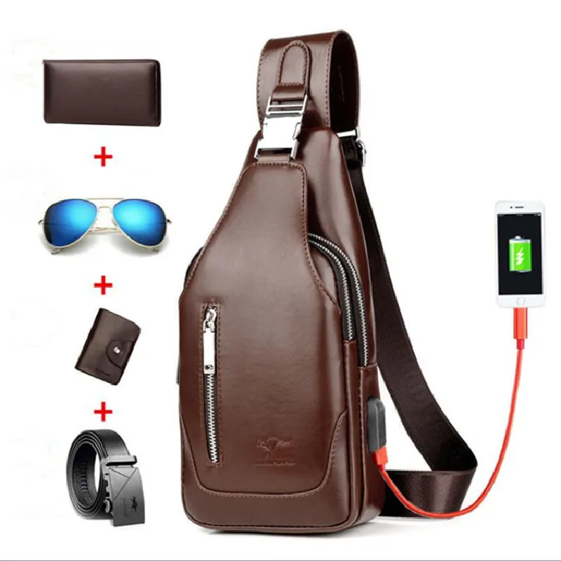 New Design Leather Mens Shoulder Bags USB Charging Crossbody Bags for Men Anti Theft Chest Bag Man Casual Business Messenger Bag