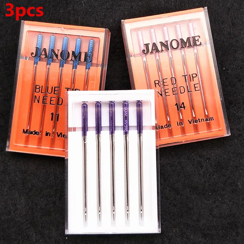 3PCS Sewing Machine Blue Tip Needle Size 11 Purple Tip Needles  Size14 Red Tip Needles Size 14 for Janome MC200E MC5000 YJ284