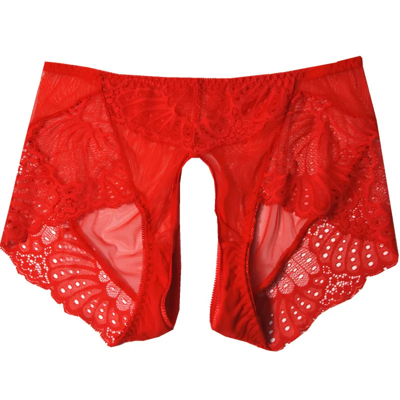 Sexy Lingerie Lace Women\'s Briefs Open Crotch Erotic Panties With A Hole Hot Transparent Porno Sex Underwear For Couples L XL XX