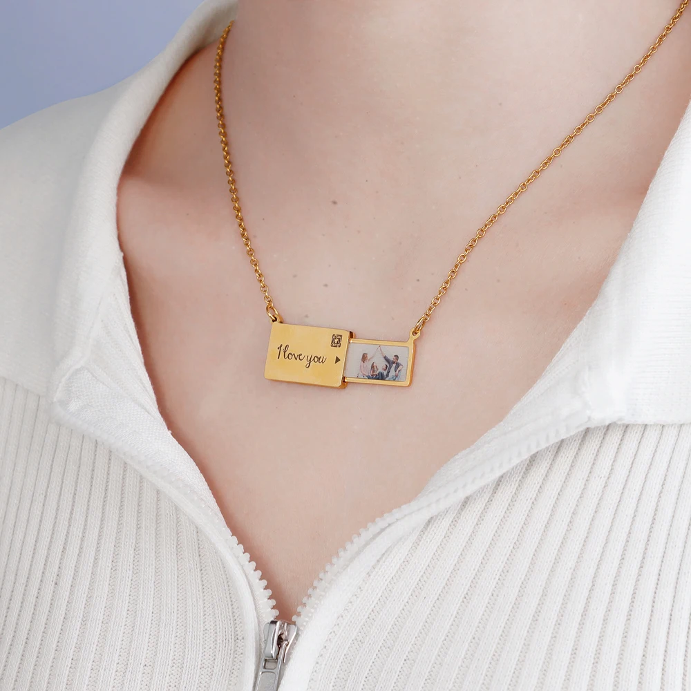 MaiLun Benutzerdefinierte Foto Nachricht Umschlag Halskette Edelstahl Umschlag Anhänger Halskette Schmuck Geschenk für Freundin – Detail 7