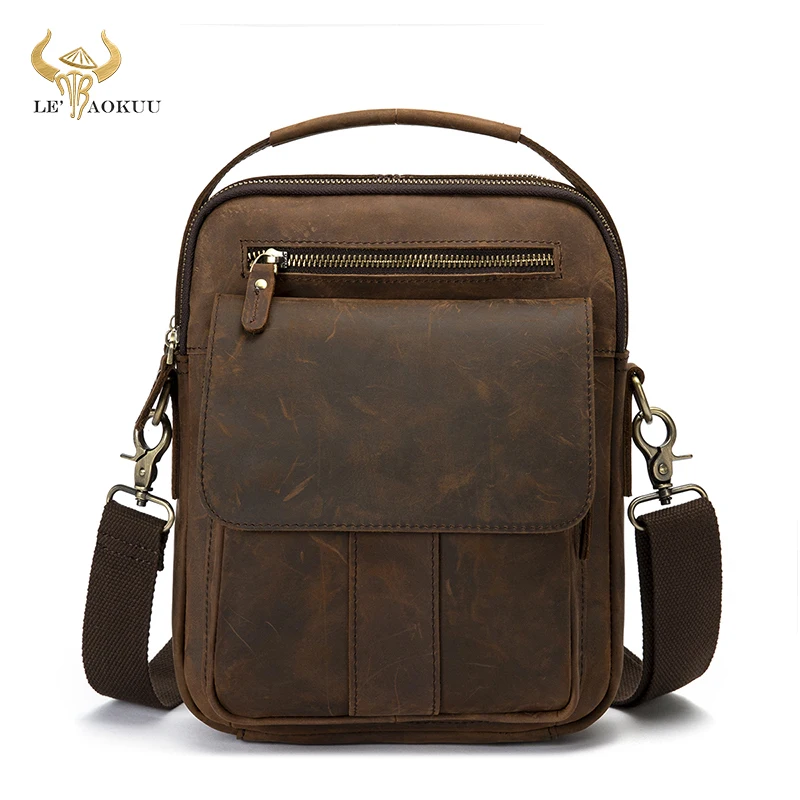 Crazy Horse Leather Male Fashion Casual Design Satchel Crossbody Messenger Strap Bag 10