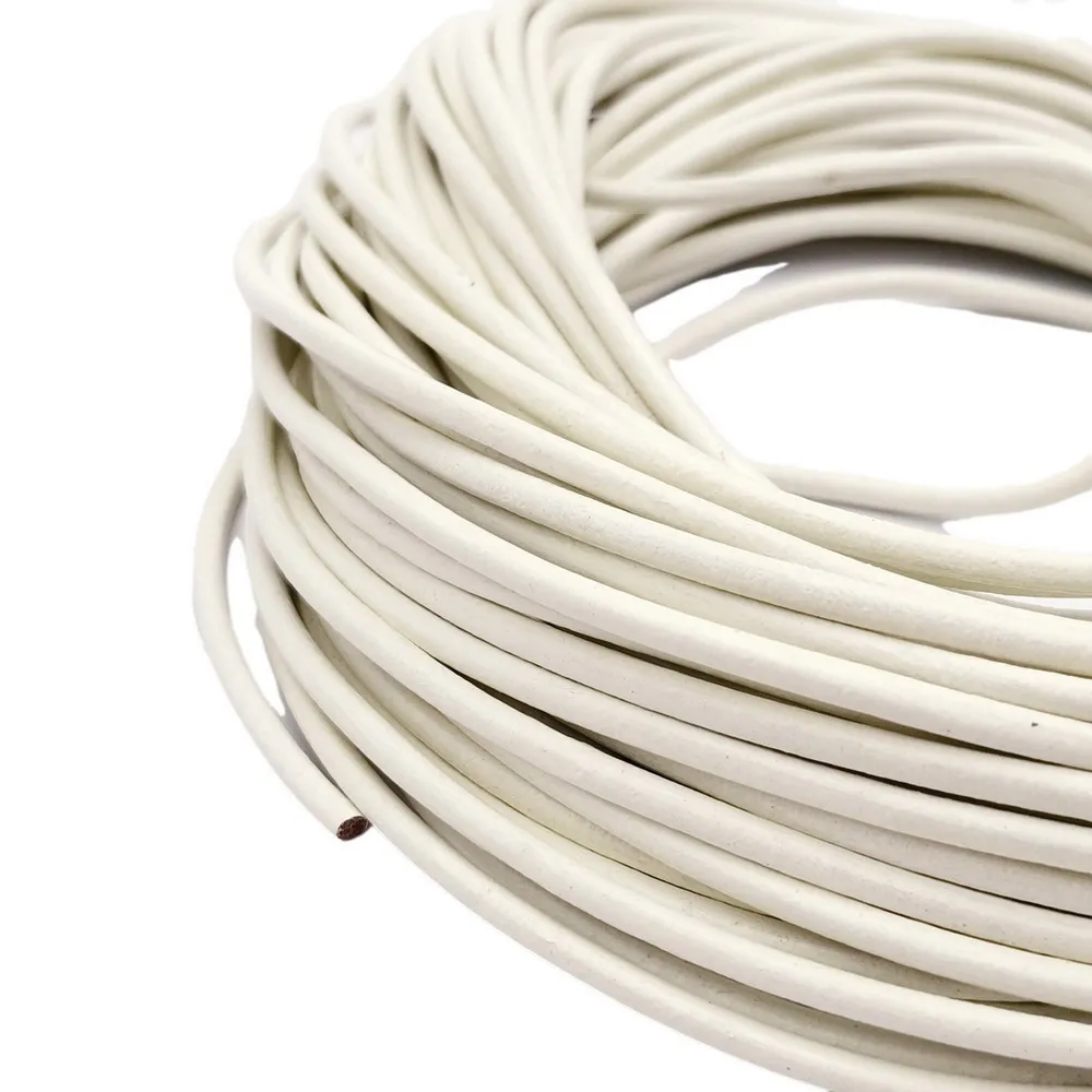 5 Yards 3.0mm Round Real White Leather Cords Strap for Necklace Pendant Making Genuine Cowhide