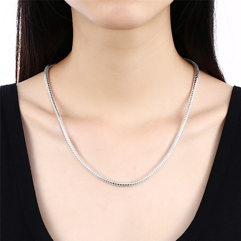 DOTEFFIL 925 Sterling Silver 16/18/20/24/22/24/26/30 Inch 3mm Snake Chain Necklace For Woman Man Wedding Engagement_maomaolike.com