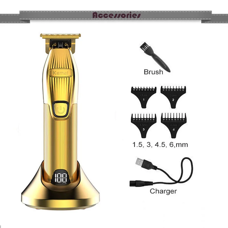 Kemei tagliacapelli professionale ricaricabile portatile oro Cordless T-blade tagliacapelli rasatura per stilisti barbiere barba taglio