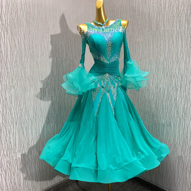 

Women modern dance dress high-grade ballroom dance clothes standard ball DJ dancing performance costumes waltz Rhinestone dress