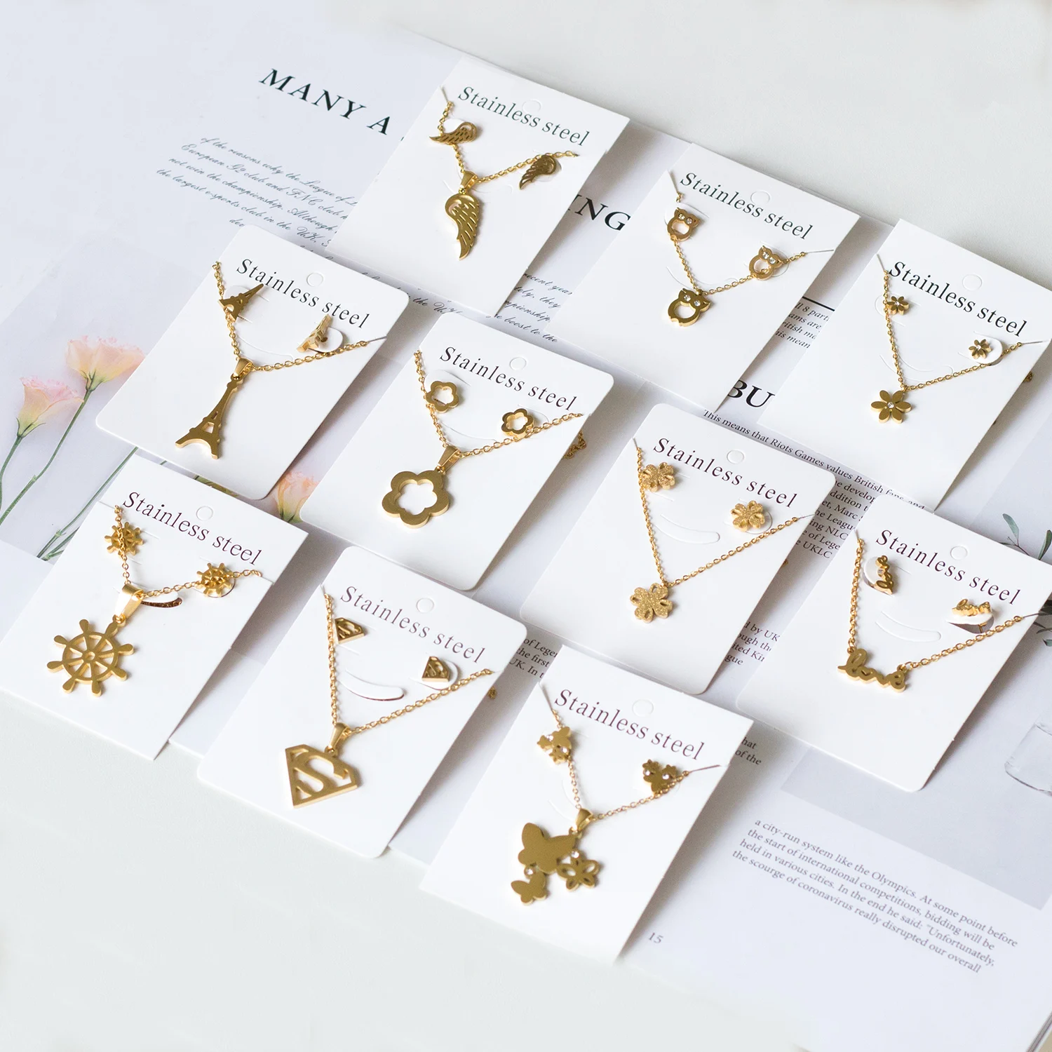 серьги Animals Plants Flowers Butterfly Necklace Earrings Sets Stainless Steel Jewelry for Women Gold Color 2022 Trendy Wholesal