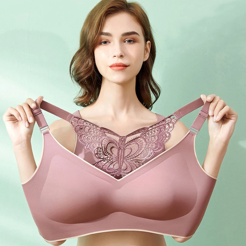 

Thai Latex Plus Size Underwear Women No Steel Ring Butterfly Beautiful Back Sexy Gathering Comfortable Vest-style Bra D