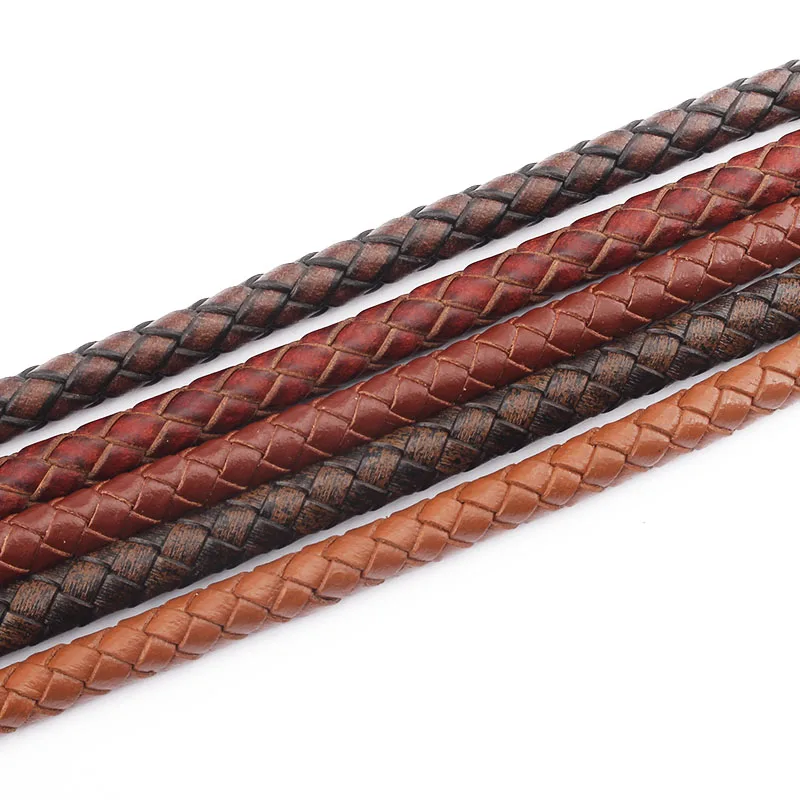 1meter 6mm Bolo Braid Weaved Round Genuine Leather Cord For DIY Bracelet Necklace Jewelry Making Findings Material