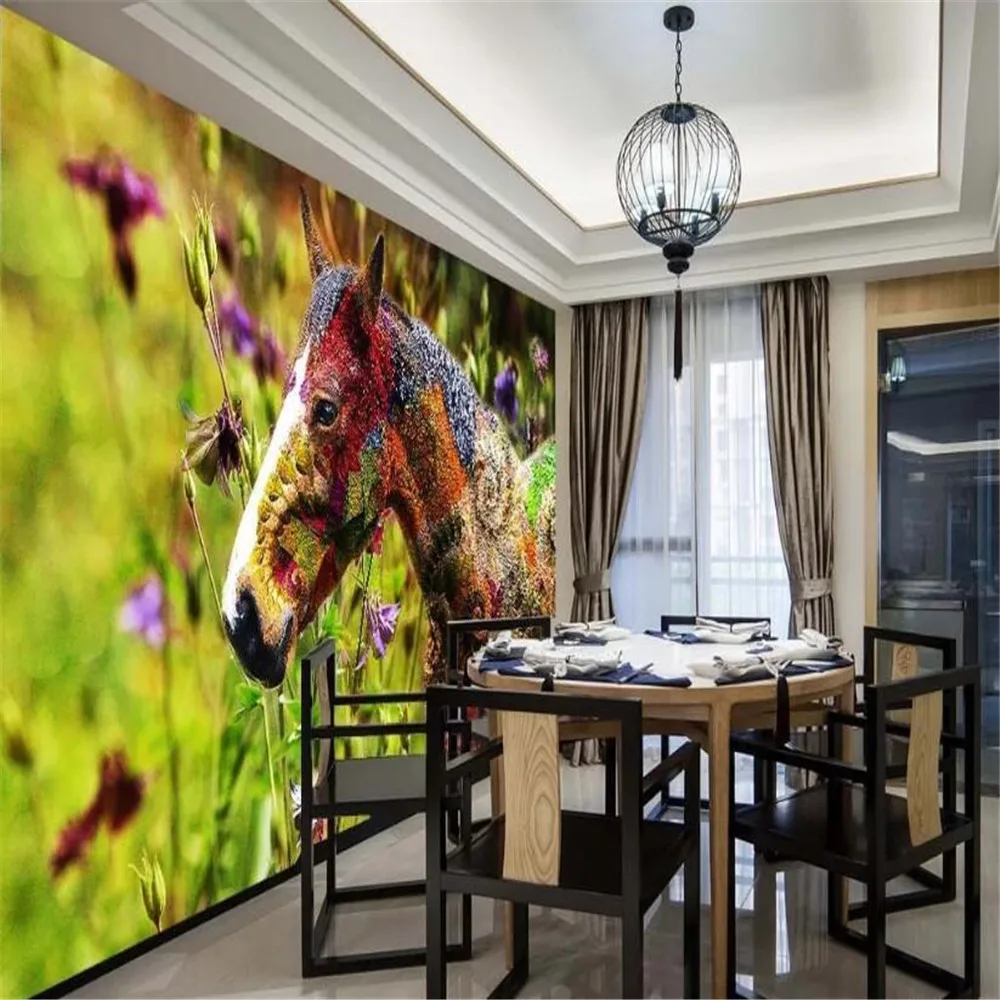 Milofi wall custom 3D wallpaper mural European oil painting style flowers horses colorful flying background wall mural